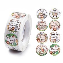 8 Patterns Paper Thank You Gift Sticker Rolls, Round Dot Decals for DIY Scrapbooking, Craft, Lion Pattern, Colorful, 25mm, 500pcs/roll