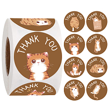 Honeyhandy Thank You Stickers Roll, Adhesive Paper Tape, Round Stickers, for Card-Making, Scrapbooking, Diary, Planner, Envelope & Notebooks, Cat Pattern, 1 inch(25mm), 500pcs/roll