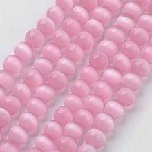 Arricraft Cat Eye Round Beads Strands, Pink, 6mm, Hole: 1mm, about 66pcs/strand, 14.5 inches/strand