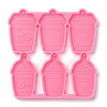 Honeyhandy Coffee Cup Pendant Silicone Molds, Resin Casting Molds, For UV Resin, Epoxy Resin Jewelry Making, Hot Pink, 110x112x7mm