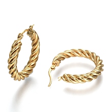 Honeyhandy 304 Stainless Steel Hoop Earring, Hypoallergenic Earrings, Twisted Ring Shape, Golden, 31x5.5mm, Pin: 1x0.7mm