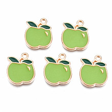 Honeyhandy Alloy Enamel Charms, Cadmium Free & Lead Free, Apple, Light Gold, Yellow Green, 15x13x1.5mm, Hole: 1.5mm