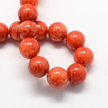 Honeyhandy Natural Dyed Yellow Jade Gemstone Bead Strands, Round, Tomato, 6mm, Hole: 1mm, about 66pcs/strand, 15.7 inch