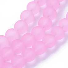 Honeyhandy Transparent Glass Bead Strands, Frosted, Round, Pearl Pink, 10mm, Hole: 1.3~1.6mm, about 80pcs/strand, 31.4 inch