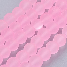 Arricraft Transparent Glass Bead Strands, Frosted, Round, Pearl Pink, 8mm, Hole: 1.3~1.6mm, about 99pcs/strand, 31.4 inches