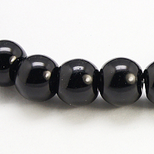 Honeyhandy Glass Pearl Beads Strands, Pearlized, Round, Black, Size: about 3mm in diameter, hole: 1mm, about 220~230pcs/str