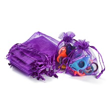 Honeyhandy Organza Bags, with Ribbons, Blue Violet, 9x7cm