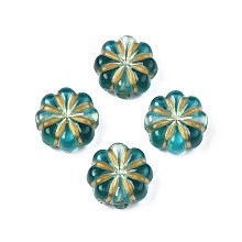 Honeyhandy Plating Acrylic Beads, Metal Enlaced, Flower, Dark Turquoise, 14x13x6.5mm, Hole: 2.5mm