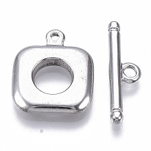 Honeyhandy 304 Stainless Steel Toggle Clasps, Rectangle, Stainless Steel Color, Rectangle: 18x15x3mm, Hole: 1.4mm, Inner Diameter: 7mm, Bar: 21x6x2.5mm, Hole: 2mm