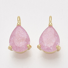 Honeyhandy Brass Cubic Zirconia Charms, Teardrop, Pink, Nickel Free, Real 18K Gold Plated, 12x7x4.5mm, Hole: 1.6mm