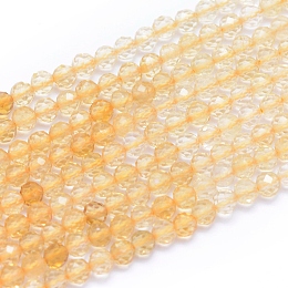 Arricraft Natural Citrine Beads Strands, Faceted, Round, 3~3.5mm, Hole: 0.6mm, about 110pcs/strand, 15.35 inches(39cm)