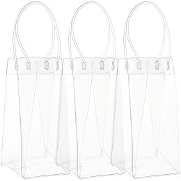 BENECREAT 4 Pack Transparent PVC Gift Wrap Bag with Handles 14x4.7x4.7 Inch Clear Tote Bag Handbag Reusable Merchandise Retail Shopping Bags