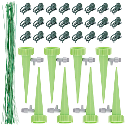 Nbeads Potted Plant Diversion Watering Splash-Proof Funne, with Plastic Plant Fixator, Iron Wire, Green, 132x62x35mm, 20sets