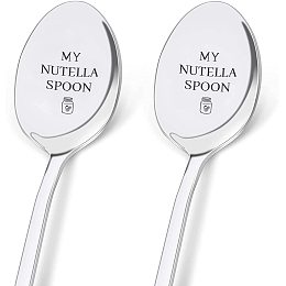 GLOBLELAND 2 Pieces My Nutella Spoon Engraved Stainless Steel Espresso Spoon Funny Coffee Lovers Gift for Friends or Family