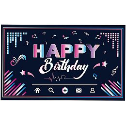 FINGERINSPIRE 71x43 inch Music Party Background Birthday Banner with Hanging Rope Dark Violet Party Supplies Rectangle Polyester Hanging Sign with Musical Note Pattern for Outdoor & Indoor Decor