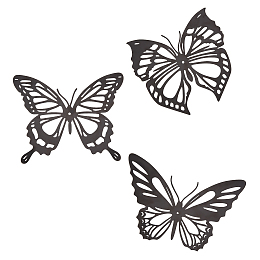 Honeyhandy Iron Wall Hanging Ornament, Wall Decoration, Butterfly, Electrophoresis Black, 129~150x152~198x1mm, Hole: 3.7mm, 3pcs/set