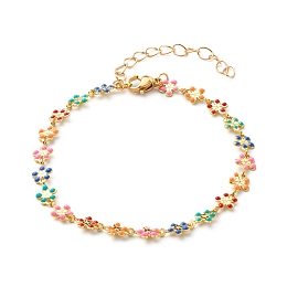 Honeyhandy Brass Enamel Link Chain Bracelets, Flower, Colorful, 7-1/4 inch(18.5cm)