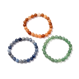 Honeyhandy Bracelets Set for Men Women, Natural Green Aventurine & Blue Aventurine & Red Aventurine Stretch Bracelets, Inner Diameter: 2-1/8 inch(5.5cm), Beads: 8mm, 3pcs/set