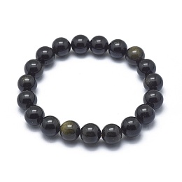 Honeyhandy Natural Golden Sheen Obsidian Bead Stretch Bracelets, Round, 2 inch~2-1/8 inch(5.2~5.5cm), Bead: 10mm