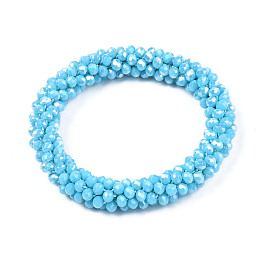 Honeyhandy AB Color Plated Faceted Opaque Glass Beads Stretch Bracelets, Womens Fashion Handmade Jewelry, Deep Sky Blue, Inner Diameter: 1-3/4 inch(4.5cm)