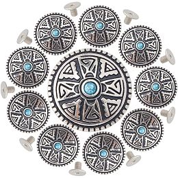 GORGECRAFT 1 Box 10PCS Turquoise Metal Buttons Screw Back Coin Navajo Concho Button Synthetic Replacement Vintage Leather Decorative Zinc Alloy Buckle for Craft Fabrics Saddles Bags Sewing Decoration