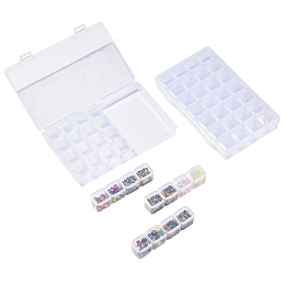 Honeyhandy 2Pcs Transparent Plastic 28 Grids Bead Containers, with Independent Bottles & Lids, Each Row 7 Grids, Rectangle, Clear, 17.4x10.7x2.7cm