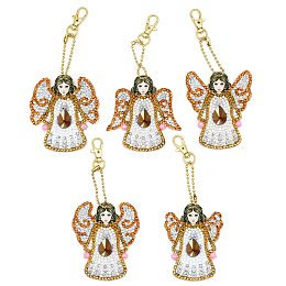 Honeyhandy DIY Keychain Diamond Painting Kits, including Acrylic Pendant, Diamond, Diamond Drill Tool, Ball Chain, Swivel Clasp, Angel Pattern, Pendant: 75x56~70mm, 5pcs/set