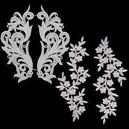 GORGECRAFT 4 Pairs 2 Styles Embroidery Floral Applique White Iron on Patches Beige Sew on Applique Blossom Leaves Lace Fabric Appliques for DIY Sewing Crafts Wedding Clothing Backpacks Embellishments