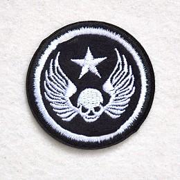 Honeyhandy Computerized Embroidery Cloth Iron on/Sew on Patches, Costume Accessories, Appliques, Flat Round with Skull & Wings & Star, Black, 55mm