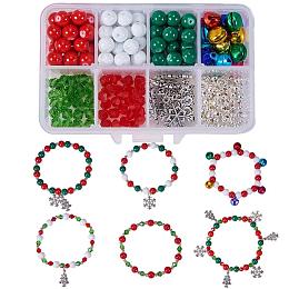 SUNNYCLUE 1 Set 320+ pcs Beaded Christmas Bracelet Making Kit DIY Craft Kits Snowflake Christmas Tree Jingle Bells Kids Girls Women Adults Children - Make 6 Christmas Bead Charm Bracelets