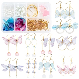 SUNNYCLUE DIY Butterfly Wing Drop Earring Making Kit, Including Polyester Decoration, Brass Linking & Pendant & Pin & Cable Chain & Earring Hook & Jump Ring, Acrylic Pendant, Glass Pearl Beads, Golden, Wing Decoration: 30pcs/set