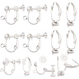 SUNNYCLUE 1 Box 16Pcs 2 Style Clip on Earrings Findings Earring Converters Silver Non Pierced Ears Brass Earring Interchangeable findings for Jewelry Making Charms DIY Earring Crafting Supplies