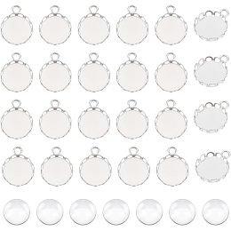 UNICRAFTALE 60 Sets Round Cabochon Pendant 316 Surgical Stainless Steel Blank Bezel Pendant Trays 12mm Cabochon Charm Settings Partern Edge Bezel Blanks Tray for Photo Pendant Craft Jewelry Making