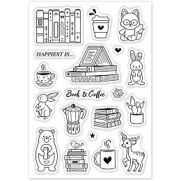 GLOBLELAND Animals and Books Silicone Clear Stamps with Coffee Cups Shape for Card Making DIY Scrapbooking Photo Album Decoration Paper Craft,6.3x4.3 Inches