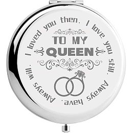 CREATCABIN Wife Compact Mirror Stainless Steel to My Queen from Husband Personalized Mini Makeup Pocket Travel Engraved Mirrors Silver for Purse Christmas Birthday Thanksgiving Valentine's Day Gifts