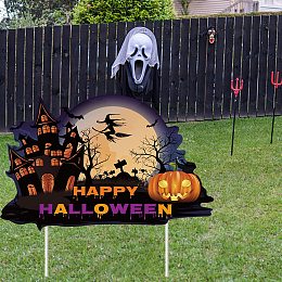 FINGERINSPIRE Happy Halloween Decorations Yard Signs Halloween Theme Decorations for Outdoor Yard Lawn Halloween Props Sign for Garden Home Lawn Yard Decoratrion(14.1x8.6inch)