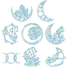 GORGECRAFT 16PCS Moon Phase Window Clings Anti Collision Rainbow Window Glass Stickers for Birds Strike Decals Non Adhesive Prismatic Vinyl Film for Sliding Doors Windows Glass