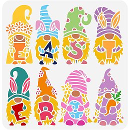 FINGERINSPIRE Easter Painting Stencil 11.8x11.8 inch 8 Styles Gnome Elf Stencil Template Easter Dwarf Stencil Plastic Bunny Egg Carrot Pattern Painting Stencil Reusable Stencil for Easter Decor