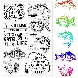 GLOBLELAND Fish Background Clear Stamps Fishing Decorative Clear Stamps Silicone Stamps for Crafting Paper DIY Scrapbooking Decor Clear Stamps and Dies for Card Making