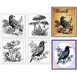 GLOBLELAND 4Pcs Mini Crows and Mushrooms Clear Stamps for DIY Scrapbooking Mini Mushrooms Flowers Silicone Clear Stamp Seals Transparent Stamps for Cards Making Photo Album Journal Home Decoration