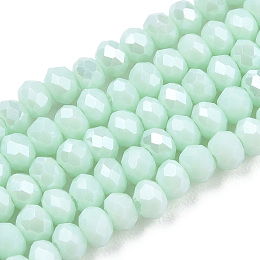 Electroplate Glass Beads Strands, Pearl Luster Plated, Faceted, Rondelle, Light Cyan, 2x1.5mm, Hole: 0.4mm, about 195pcs/strand, 11 inch(28cm)