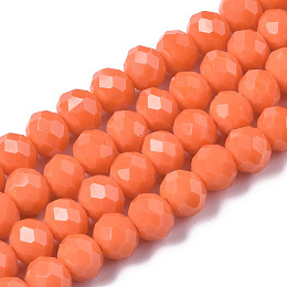 Honeyhandy Opaque Solid Color Glass Beads Strands, Faceted, Rondelle, Coral, 6x5mm, Hole: 1mm, about 83~85pcs/strand, 38~39cm