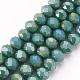 Honeyhandy Electroplate Glass Beads Strands, Opaque Solid Color, AB Color Plated, Faceted, Rondelle, Dark Cyan, 8x6mm, Hole: 1mm, about 68pcs/strand, 15.5 inch(38.75cm)