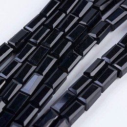 Honeyhandy Opaque Glass Beads Strands, Faceted, Cuboid, Black, 6.5~7x3~3.5x3~3.5mm, Hole: 0.5mm, about 80pcs/strand, 20.6~22 inch(52.5~56cm)