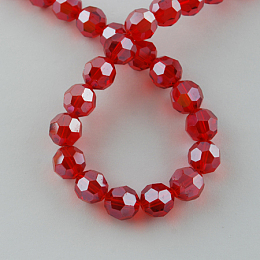 Honeyhandy Electroplate Glass Bead Strands, Pearl Luster Plated, Faceted, Round, Red, 4mm