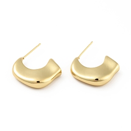 Honeyhandy Brass Chunky Stud Earrings, Half Hoop Earrings for Women, Real 18K Gold Plated, 20x19x5mm, Pin: 0.7mm