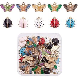 SUPERFINDINGS 60Pcs 10 Colors Ladybug Enamel Charms and Butterfly Pendants Enamel Animal Charms for Necklace Bracelet Earrings DIY Supplies