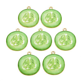 Light Gold Alloy Enamel Pendants, Cadmium Free & Nickel Free & Lead Free, Cucumber Slice, Lawn Green, 26x23x2mm, Hole: 2mm