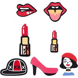 CHGCRAFT 28Pcs 7 Style Fashion Designer Charms Lipstick Mouth Lip Makeup Charm Shoe Accessories for Girls and Women Birthday Gifts, 22~55x13~47x2.2mm