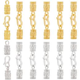 PandaHall Elite 12 Sets S Hook End Caps Golden Silver Leather Cord End Caps with S Hooks Alloy Cord Ends with S-Hook Clasps for Beading Thread Necklace Bracelet Braid Rope Tail, 5.5mm Inner Diameter